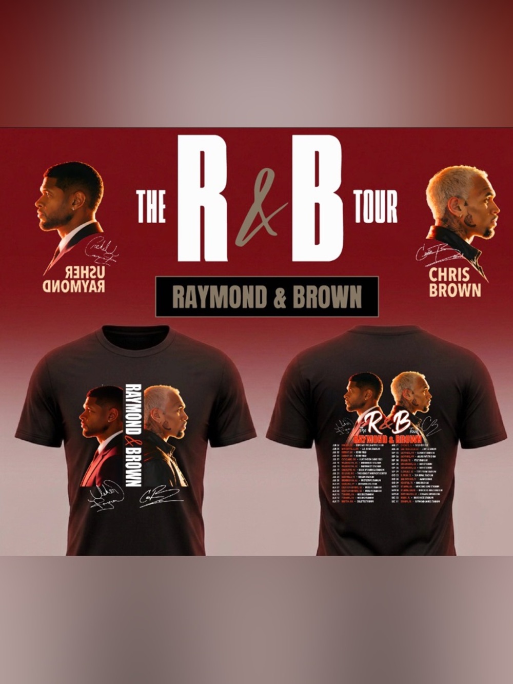 Usher x Chris Brown R&B Tour T shirt new Tour Dates Tee 2026 S-3XL